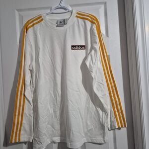 Adidas White Long Sleeve Shirt with Orange Stripes